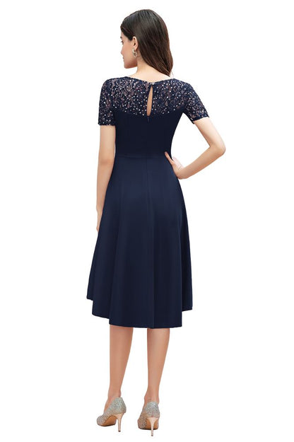 Kurzarm Pailletten Hi-Lo Cocktail Party Kleid Burgund Aline Täglich Casual Kleid
