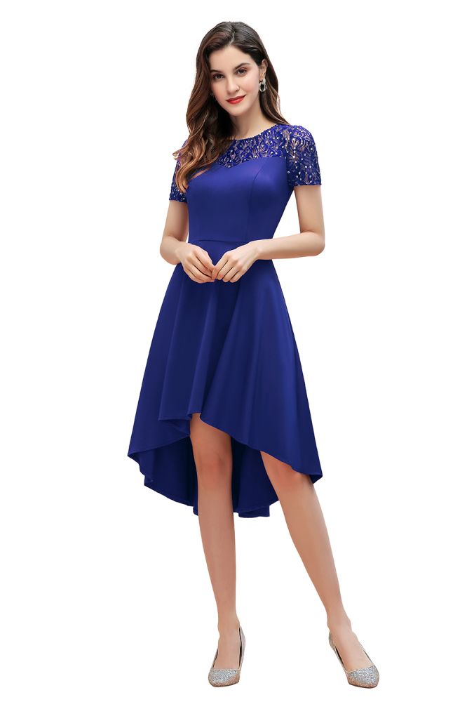 Kurzarm Pailletten Hi-Lo Cocktail Party Kleid Burgund Aline Täglich Casual Kleid