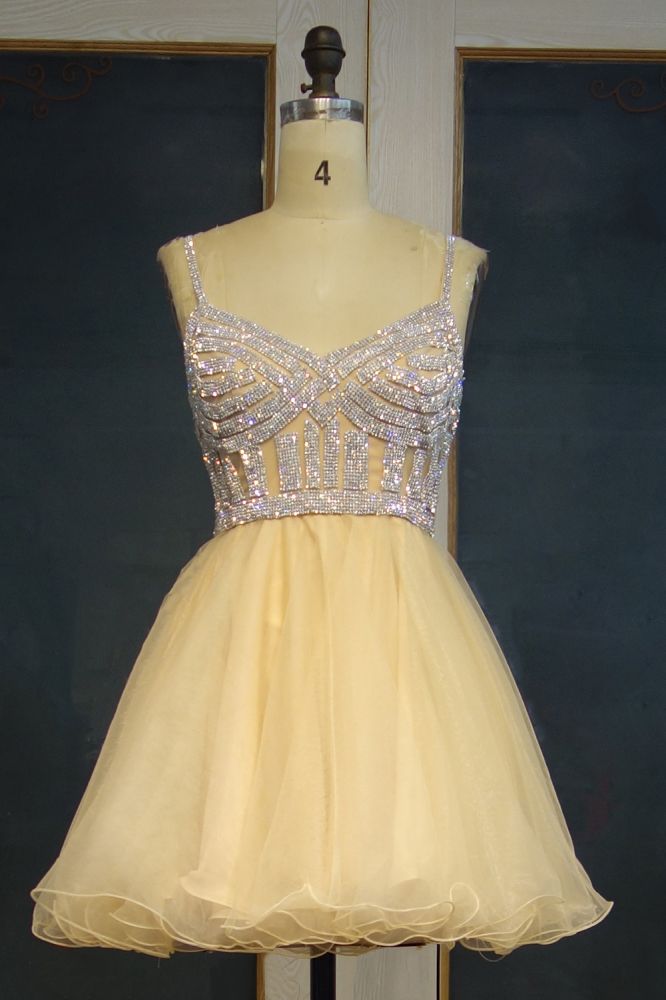 Kurzes A-Linien-Tüll-Ballkleid mit Spaghettiträgern und Pailletten