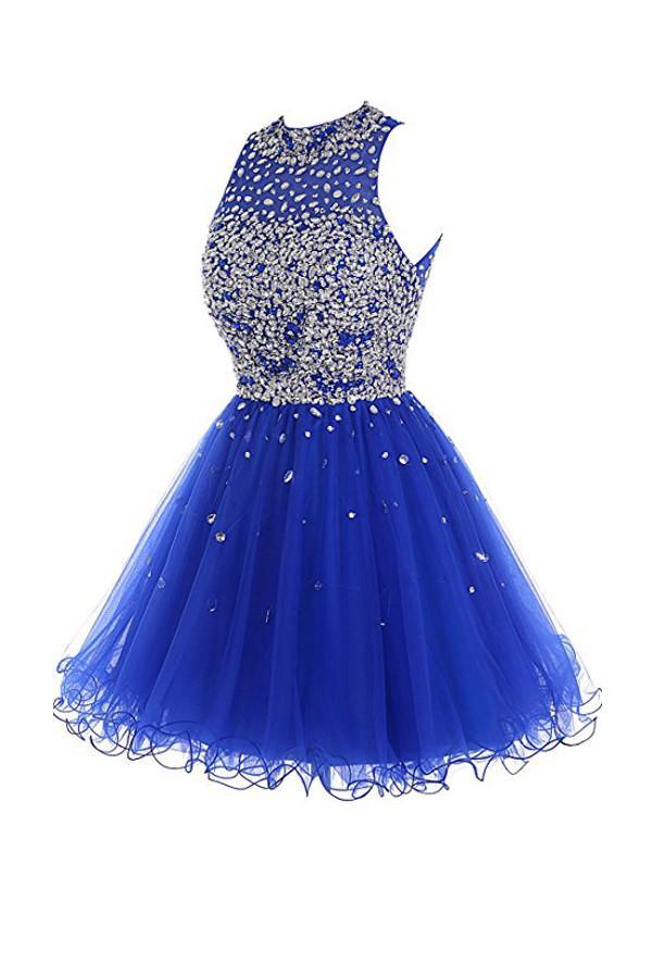 Kurzes Tüll-Abendkleid mit Perlenbesatz PG037