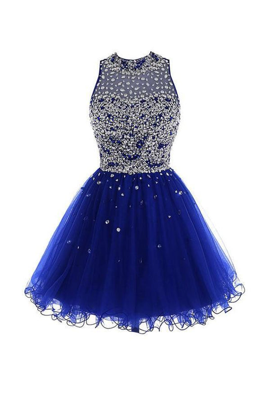 Kurzes Tüll-Abendkleid mit Perlenbesatz PG037