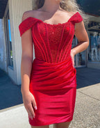 Sheath Off the Shoulder Corset Homecoming Dress