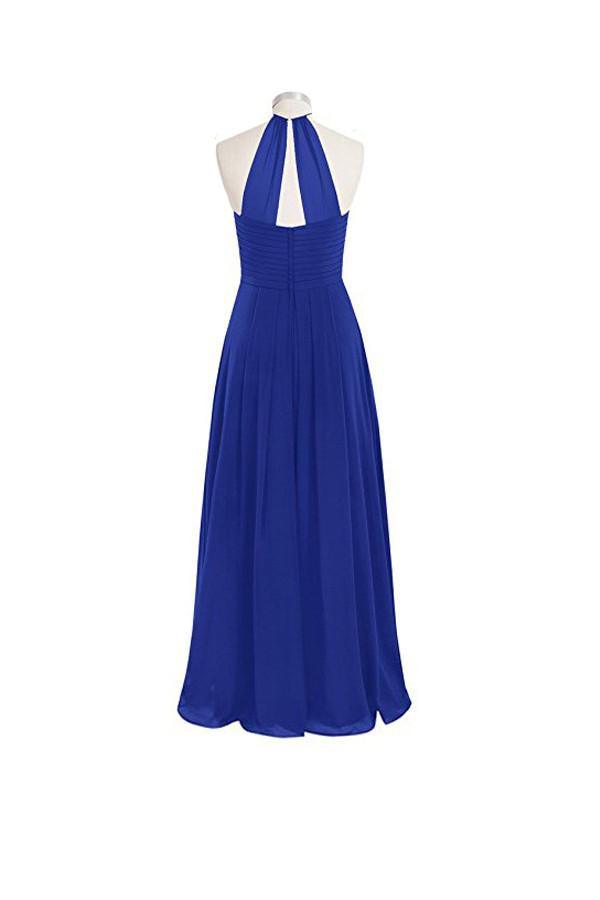 Vestido de dama de honor sencillo de gasa con escote halter, corte A y espalda en O, BD018