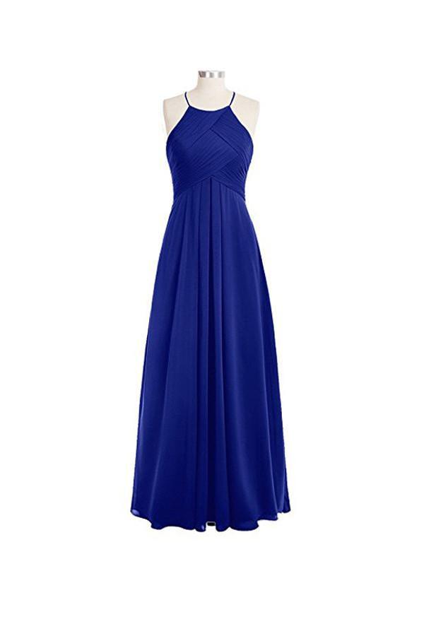Vestido de dama de honor sencillo de gasa con escote halter, corte A y espalda en O, BD018
