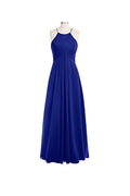 Vestido de dama de honor sencillo de gasa con escote halter, corte A y espalda en O, BD018