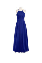 Vestido de dama de honor sencillo de gasa con escote halter, corte A y espalda en O, BD018