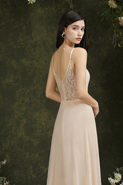 Schlichte Champagner Spaghettiträger Ärmellose A-Linie Satin Ballkleider mit Rüschen