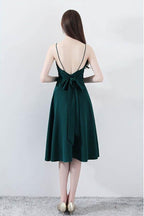 Vestido de fiesta verde oscuro, sencillo y elegante, con escote en V y tirantes, PD094
