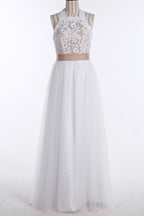 Simple Jewel Sleeveless Floor-Length Lace Top Wedding Dress WD098