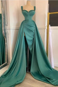 Vestido de fiesta sencillo de satén largo con escote en forma de A y abertura