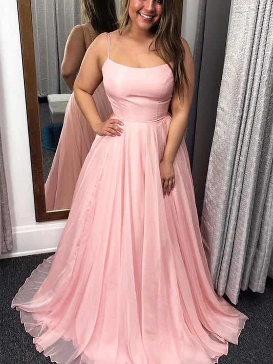 Einfaches langes A-Linien-Tüll-Ballkleid in Rosa, formelle Abschluss-Abendkleider