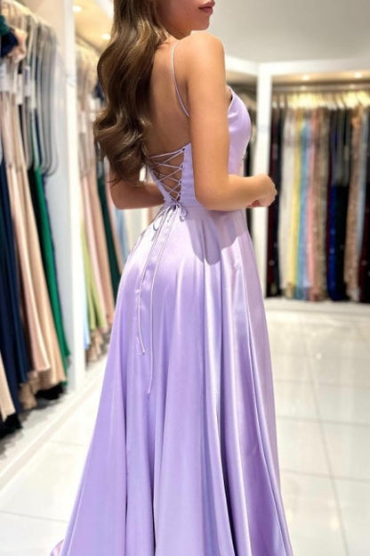 Einfaches langes lila A-Linien-Ballkleid ohne Ärmel