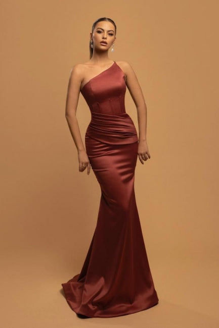 Schlichte lange Meerjungfrau One-Shoulder Satin Abendkleider