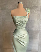 Simple Long Mermaid One Shoulder Satin Prom Dress