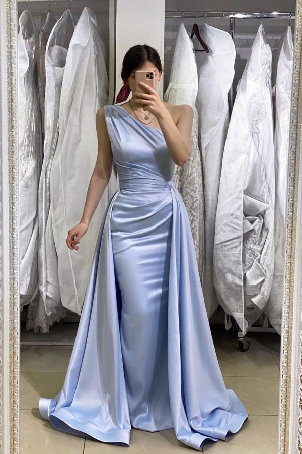 Schlichtes langes Meerjungfrau-Ballkleid mit einer Schulter aus Satin