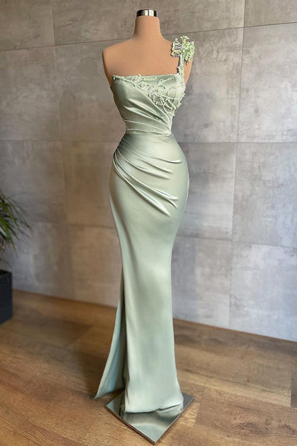 Schlichtes langes Meerjungfrau-Ballkleid mit einer Schulter aus Satin