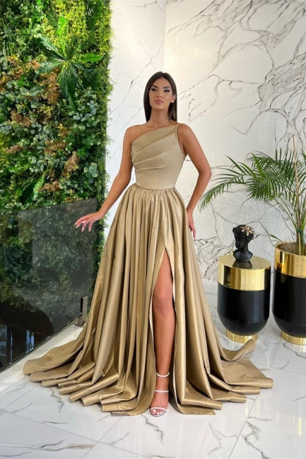 Einfaches langes rotes A-Linien-Ballkleid mit einer Schulter und ärmellosem Satin