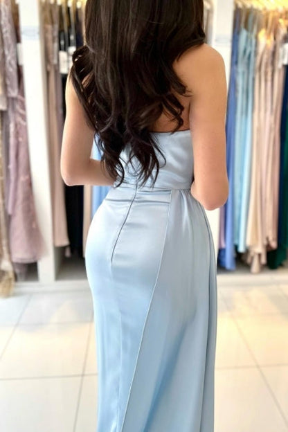 Simple Mermaid Sleeveless Evening Dresses Long Blue Prom Dresses