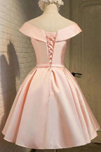 Einfaches schulterfreies Homecoming-Kleid in Blush aus Satin, Abschlusskleid PD288
