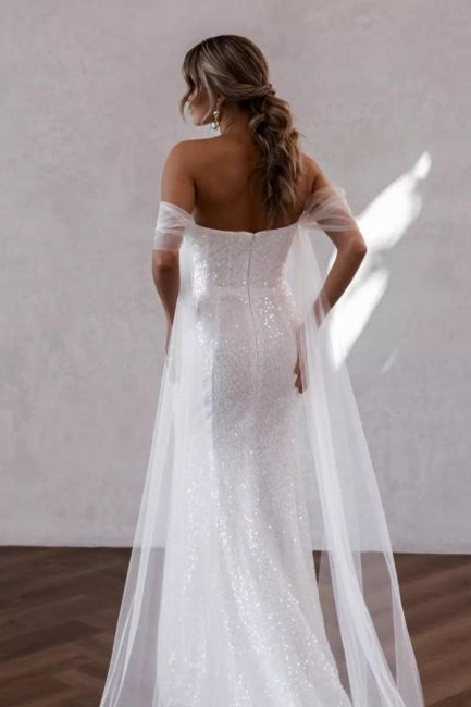 Schlichte schulterfreie Glitzer-Meerjungfrauen-Brautkleider