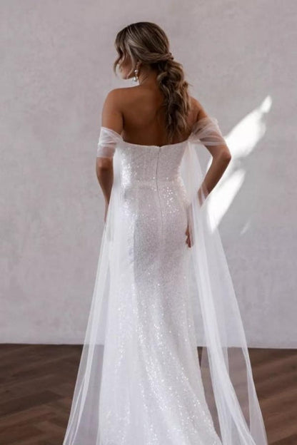 Schlichte schulterfreie Glitzer-Meerjungfrauen-Brautkleider