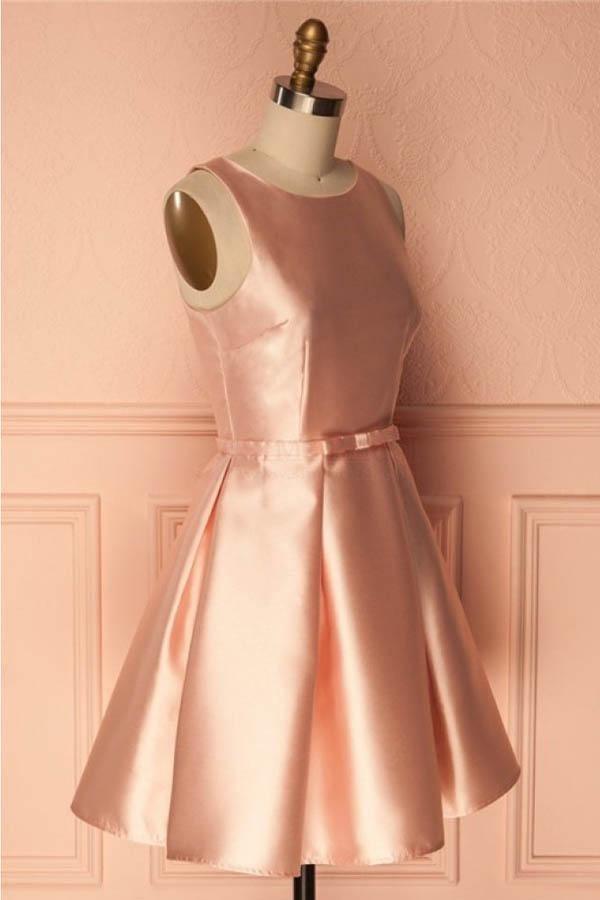 Einfaches kurzes Satin-Ballkleid mit Schleife PD146