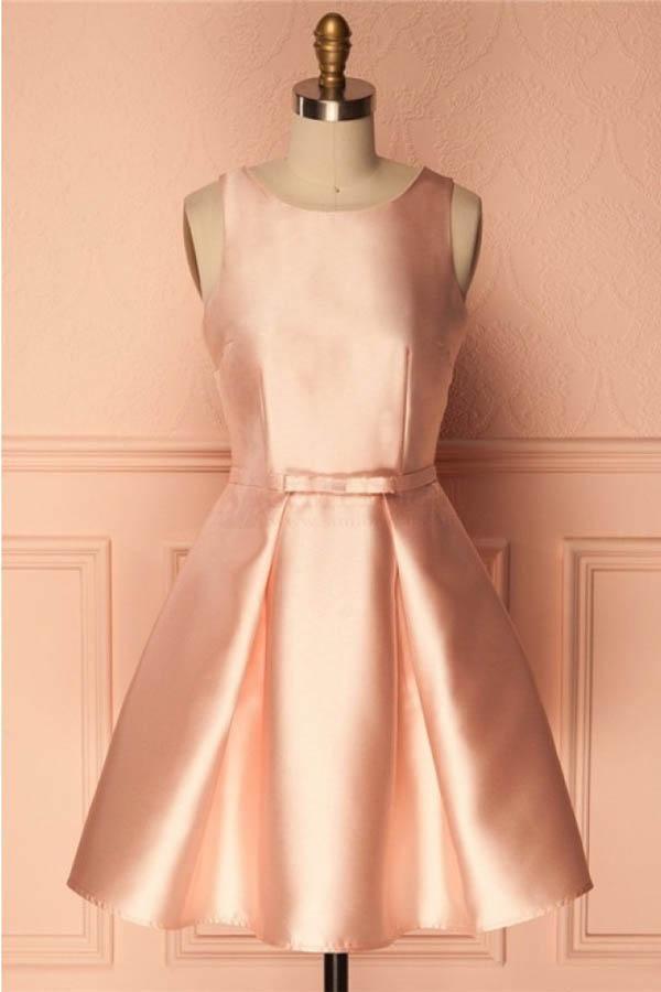 Einfaches kurzes Satin-Ballkleid mit Schleife PD146