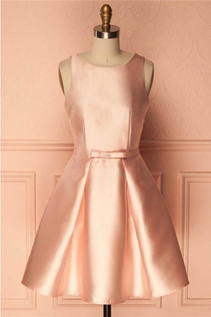 Einfaches kurzes Satin-Ballkleid mit Schleife PD146