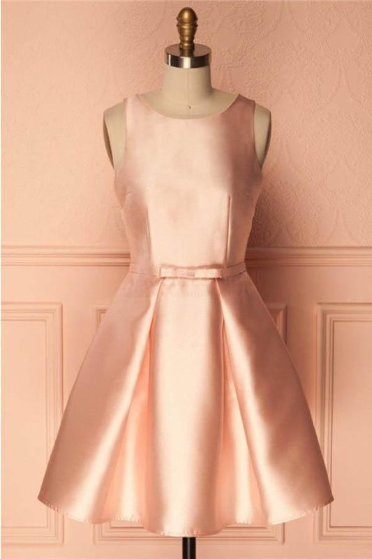 Einfaches kurzes Satin-Ballkleid mit Schleife PD146