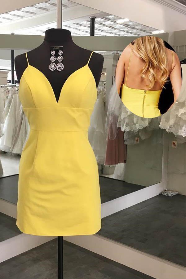 Einfaches Etuikleid mit V-Ausschnitt und Trägern in Rot, Mini-Partykleid, Heimkehrkleid PD398