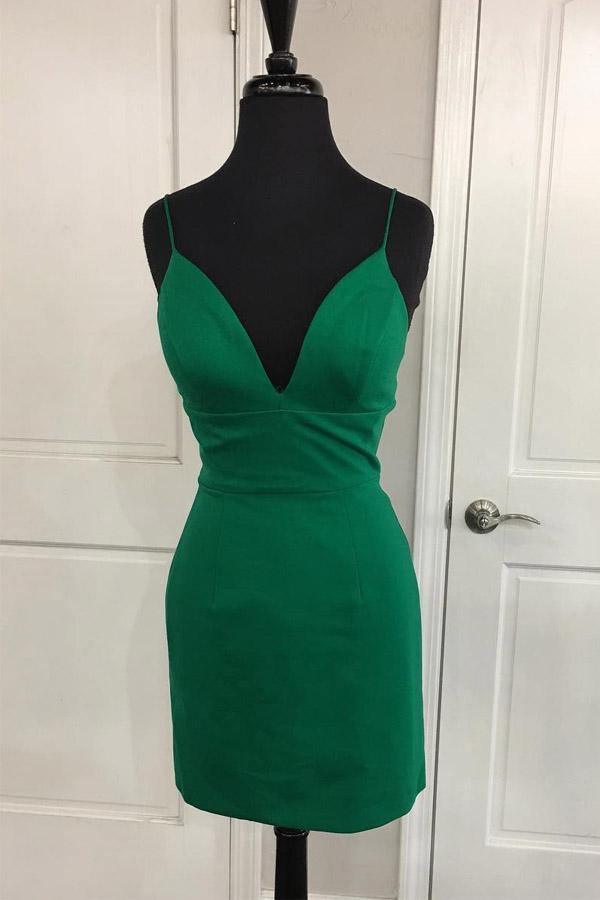 Einfaches Etuikleid mit V-Ausschnitt und Trägern in Rot, Mini-Partykleid, Heimkehrkleid PD398