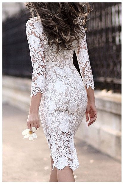 Vestidos de fiesta sencillos, cortos, de encaje y con mangas