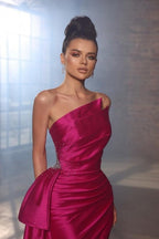 Vestidos de noche sencillos sin mangas fucsia, vestidos de fiesta largos con abertura