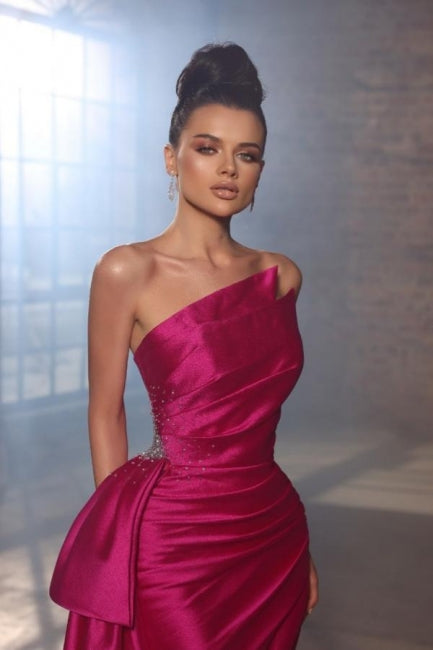 Vestidos de noche sencillos sin mangas fucsia, vestidos de fiesta largos con abertura
