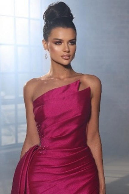 Vestidos de noche sencillos sin mangas fucsia, vestidos de fiesta largos con abertura