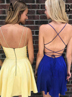 Vestido de fiesta corto amarillo/azul rey con tirantes finos PD275