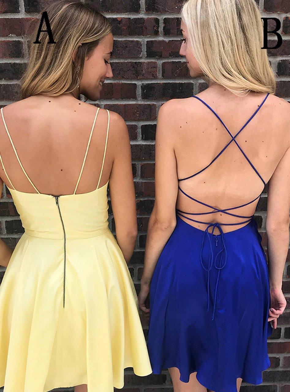 Vestido de fiesta corto amarillo/azul rey con tirantes finos PD275