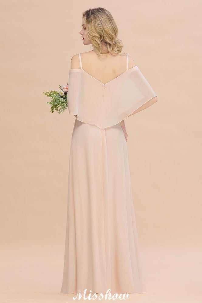 Vestidos de dama de honor sencillos con tirantes finos y capas | Vestidos largos de noche sin mangas, corte A y abertura lateral
