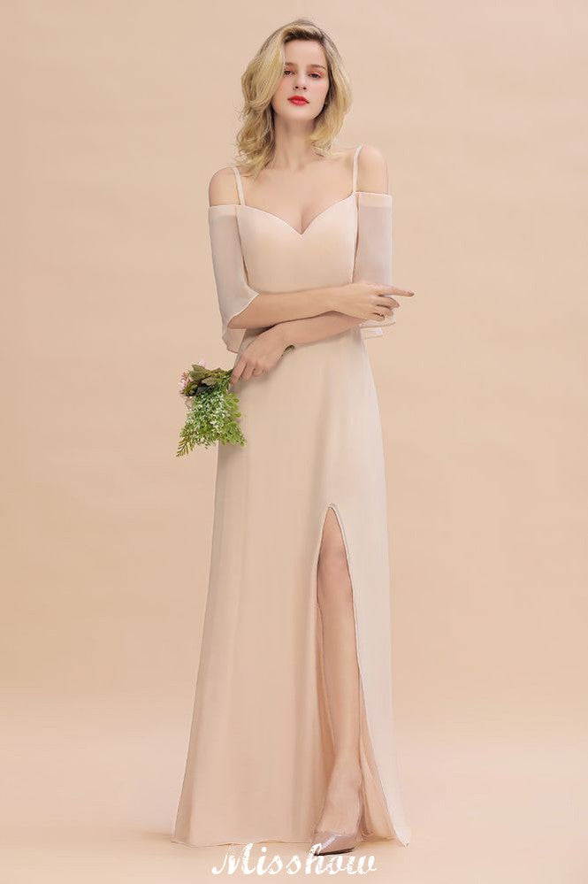 Vestidos de dama de honor sencillos con tirantes finos y capas | Vestidos largos de noche sin mangas, corte A y abertura lateral