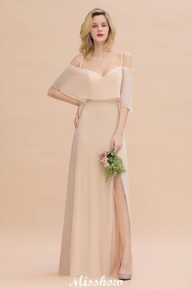 Vestidos de dama de honor sencillos con tirantes finos y capas | Vestidos largos de noche sin mangas, corte A y abertura lateral