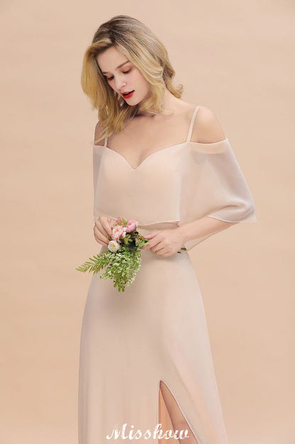 Vestidos de madrinha de casamento simples com alças finas e camadas | Vestidos longos de noite sem mangas com fenda lateral e linha A
