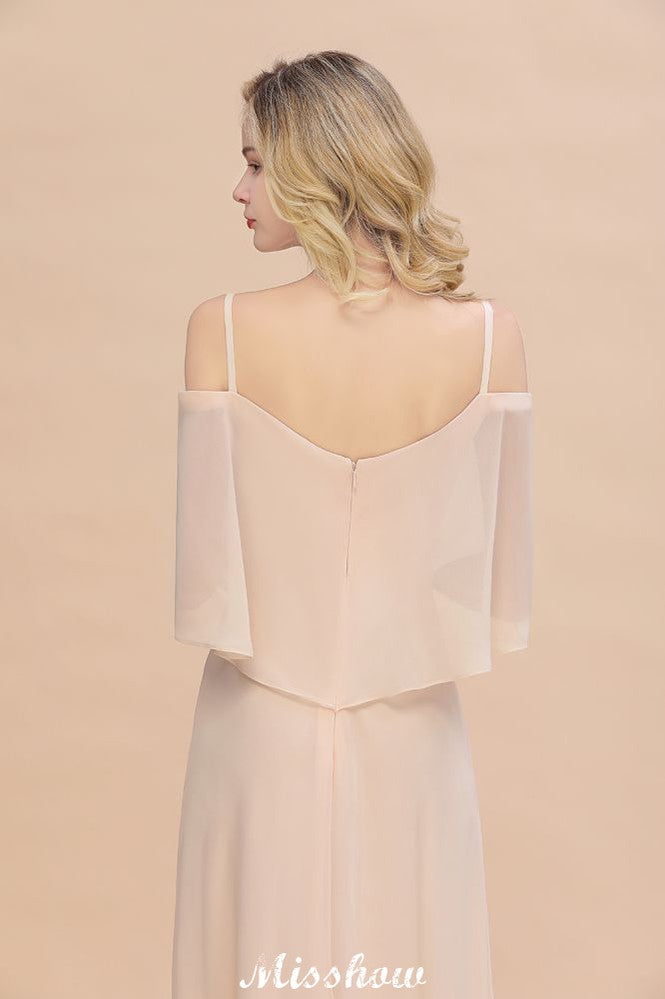 Vestidos de dama de honor sencillos con tirantes finos y capas | Vestidos largos de noche sin mangas, corte A y abertura lateral