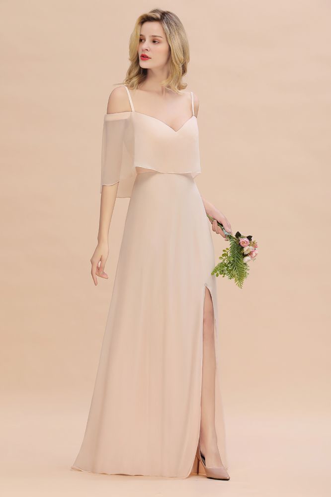 Vestidos de fiesta sencillos con tirantes finos y capas | Vestidos de noche sin mangas, corte A y abertura lateral