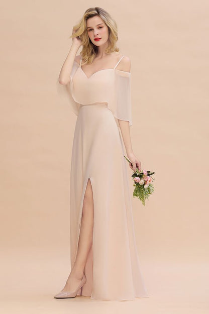 Simple Spaghetti Straps Tiered Prom Dresses | Side Slit A-Line Sleeveless Evening Dresses