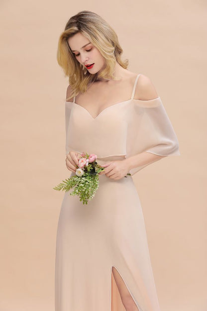 Simple Spaghetti Straps Tiered Prom Dresses | Side Slit A-Line Sleeveless Evening Dresses