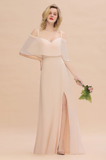 Simple Spaghetti Straps Tiered Prom Dresses | Side Slit A-Line Sleeveless Evening Dresses