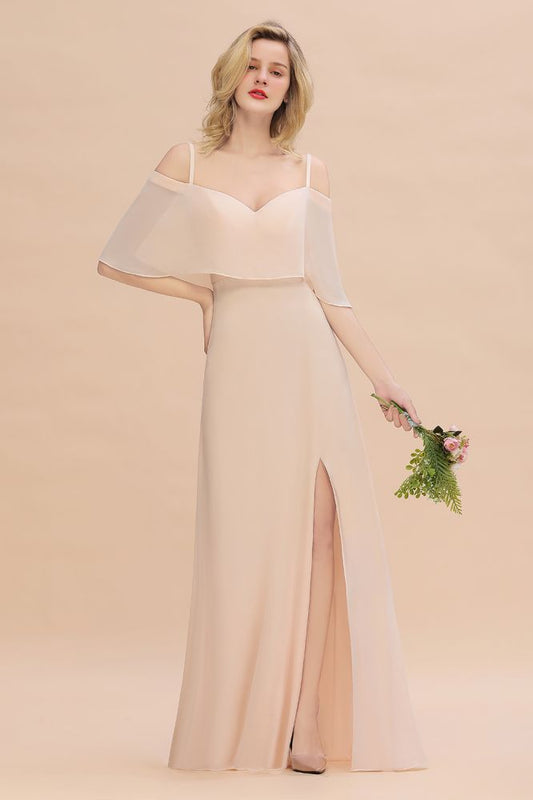 Simple Spaghetti Straps Tiered Prom Dresses | Side Slit A-Line Sleeveless Evening Dresses