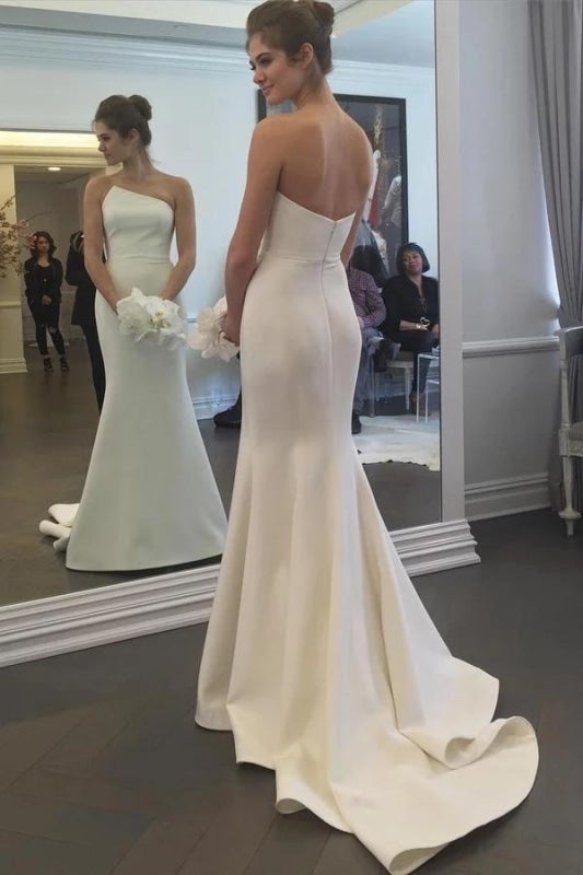 Einfaches trägerloses hübsches Meerjungfrau-Lang-elegantes Elfenbein-Sweep-Schleppe-elegante Brautkleider 
