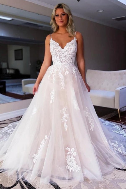 Simple Sweetheart Backless Lace A-Line Wedding Dresses