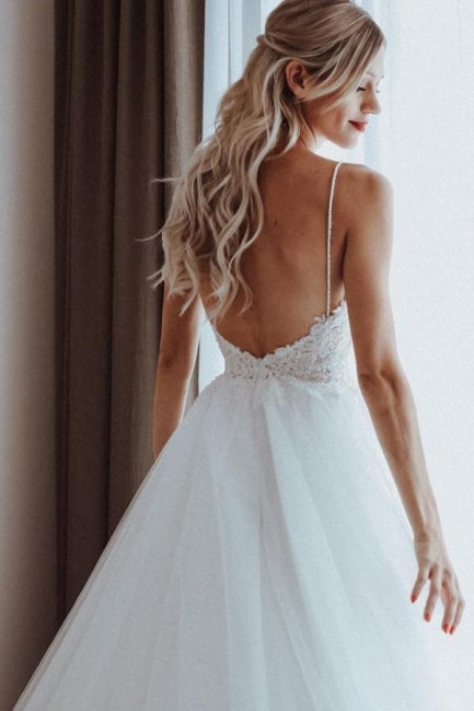 Vestidos de novia sencillos de corte A sin mangas con escote en forma de corazón y encaje